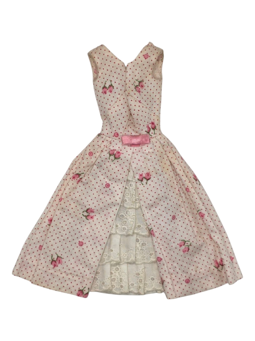 Vintage 1962 Barbie Doll Garden Party Dress Pink Roses Lace Front  931 Black Tag